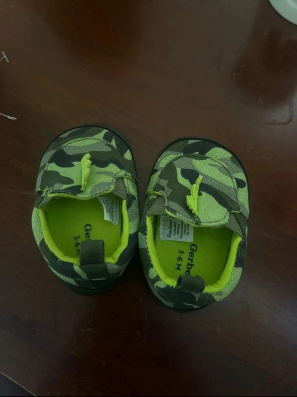 Gerber Green Camo Baby Shoes with Neon Yellow Lining
